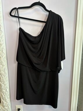 Jessica Simpson One-Shoulder Black Draped Cocktail Dress